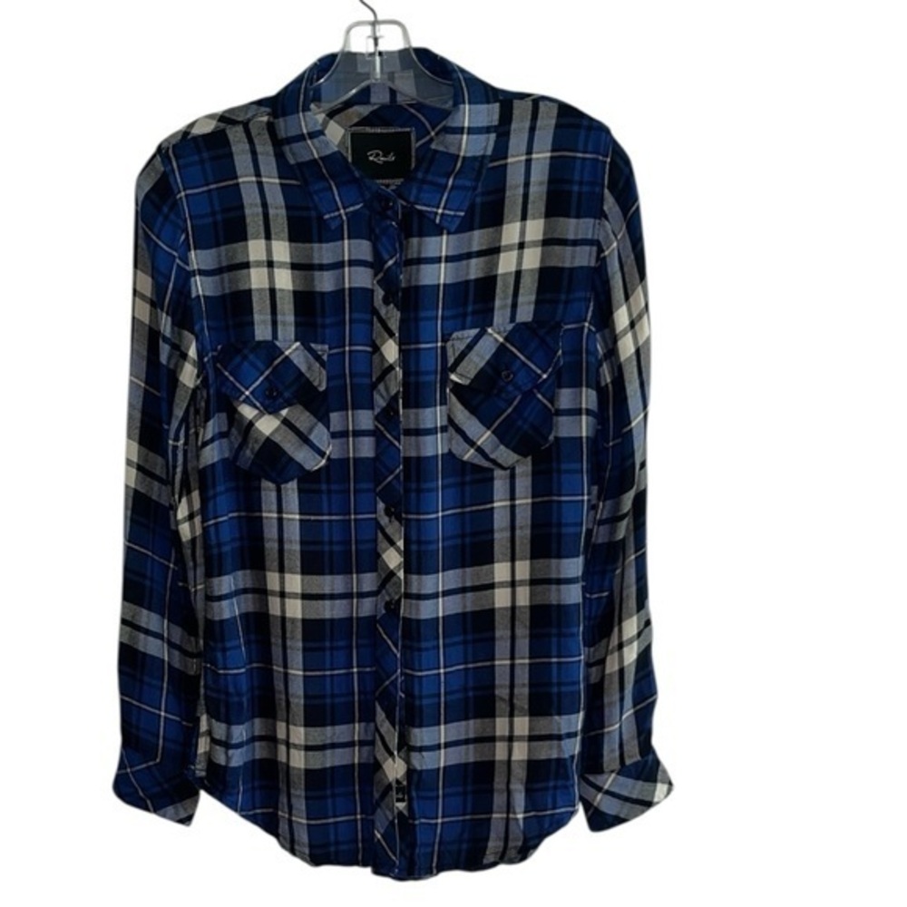 Rails Hunter Blue Plaid Button Down Flannel Blouse Size X-Small